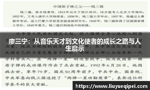 廖三宁：从音乐天才到文化使者的成长之路与人生启示